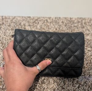 Black Quilted Wallet On A Chain